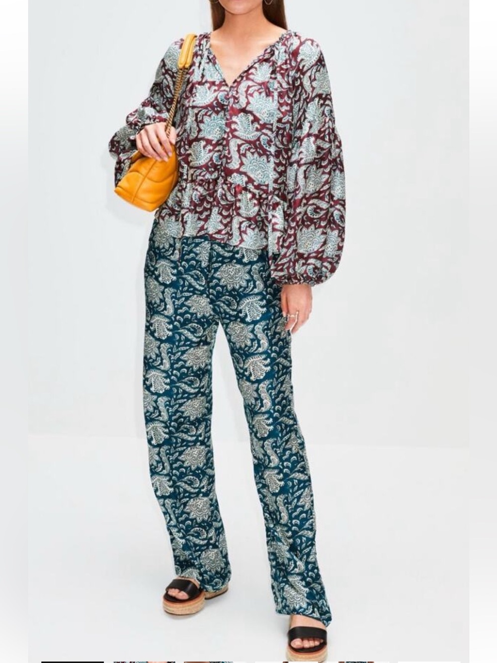 Hannah Artwear Charlie 100% Silk Trouser Pant Teal Paisley size 3 — L 10/12